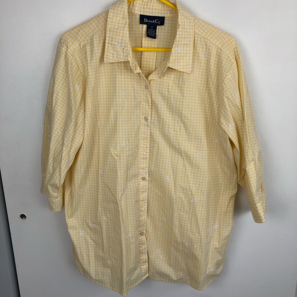 Denim&Co Pink and Yellow Gingham Shirts Lot of 2 Size 1X - Picture 7 of 12
